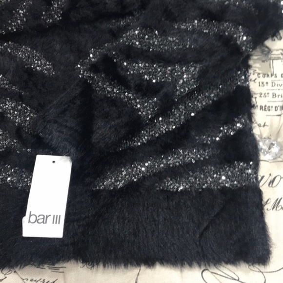 Bar III Zebra-Stripe Sequin Eyelash Sweater - Picture 2 of 4